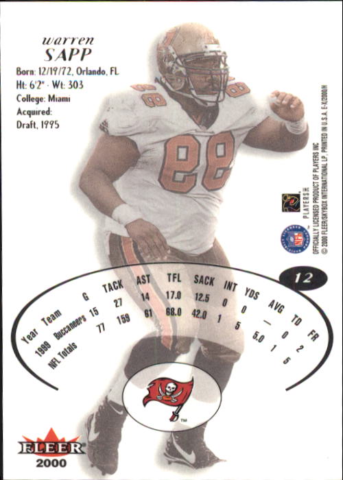 2000 E-X #12 Warren Sapp back image