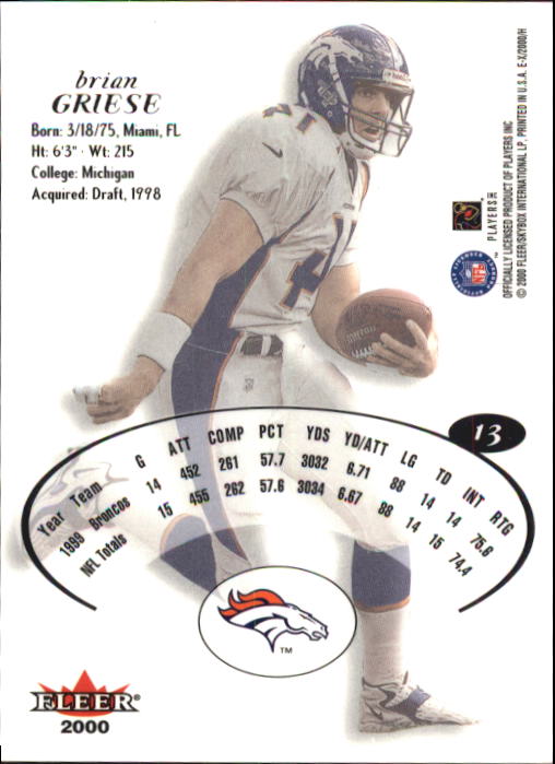 2000 E-X #13 Brian Griese back image