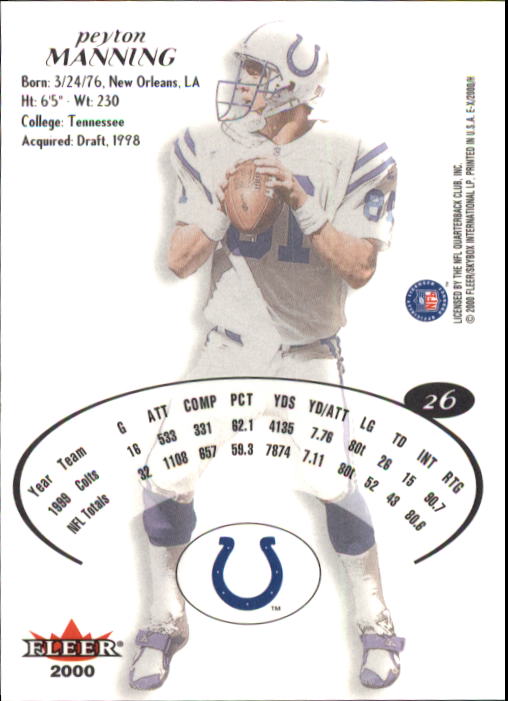2000 E-X #26 Peyton Manning back image