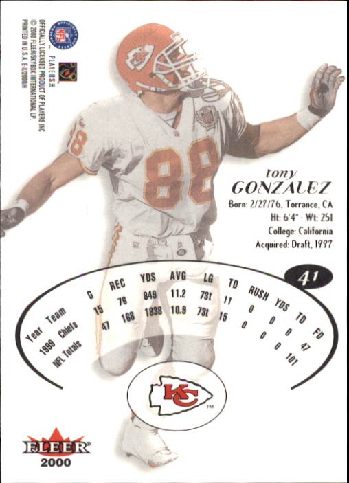 2000 E-X #41 Tony Gonzalez back image