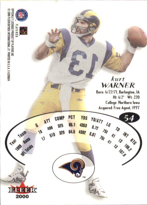 2000 E-X #54 Kurt Warner back image