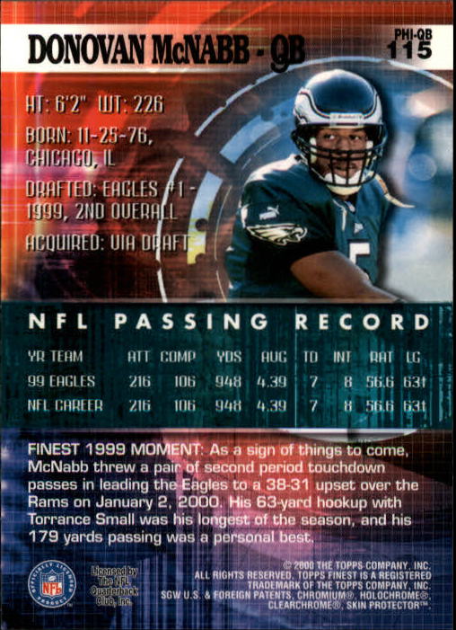 2000 Finest #115 Donovan McNabb back image