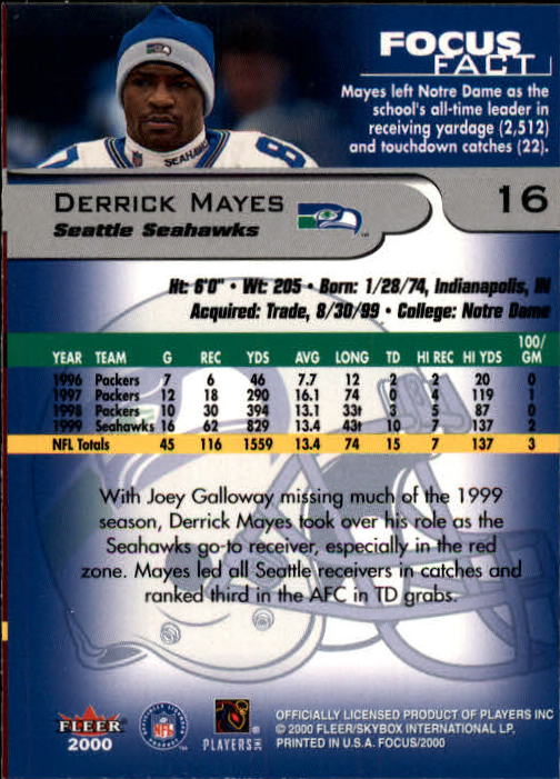2000 Fleer Focus #16 Derrick Mayes back image