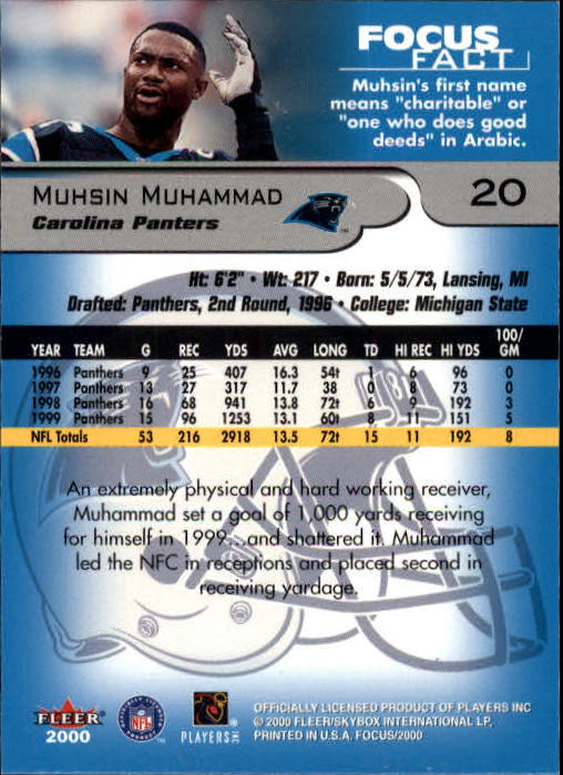 2000 Fleer Focus #20 Muhsin Muhammad back image