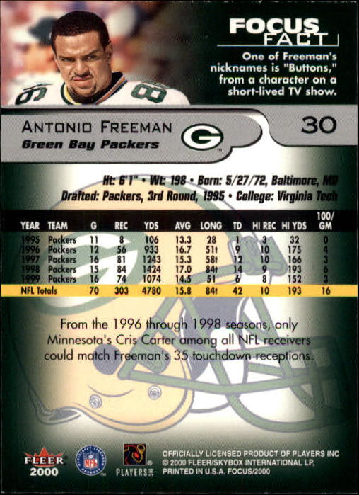 2000 Fleer Focus #30 Antonio Freeman back image