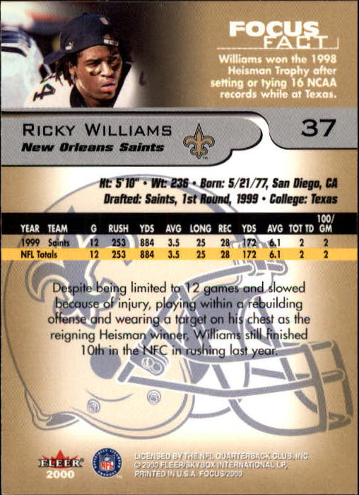 2000 Fleer Focus #37 Ricky Williams back image