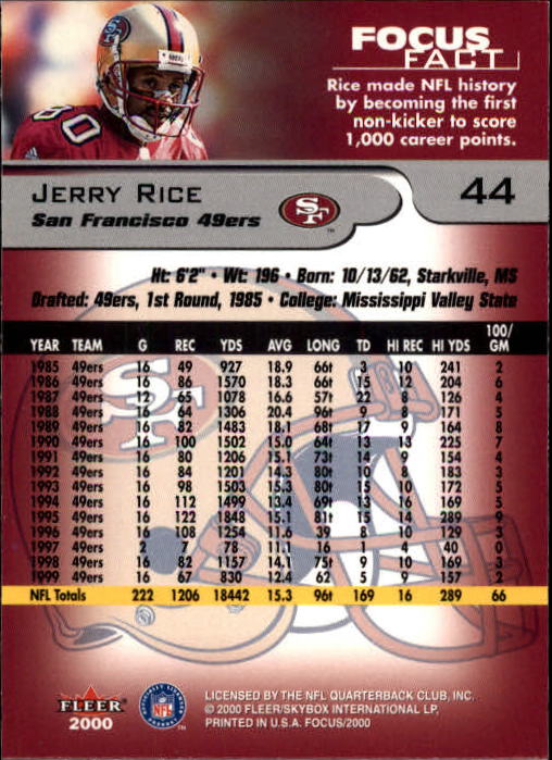 2000 Fleer Focus #44 Jerry Rice back image