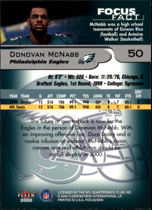 2000 Fleer Focus #50 Donovan McNabb back image