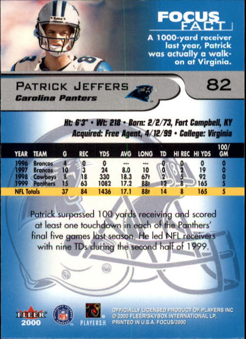 2000 Fleer Focus #82 Patrick Jeffers back image