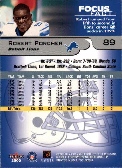 2000 Fleer Focus #89 Robert Porcher back image