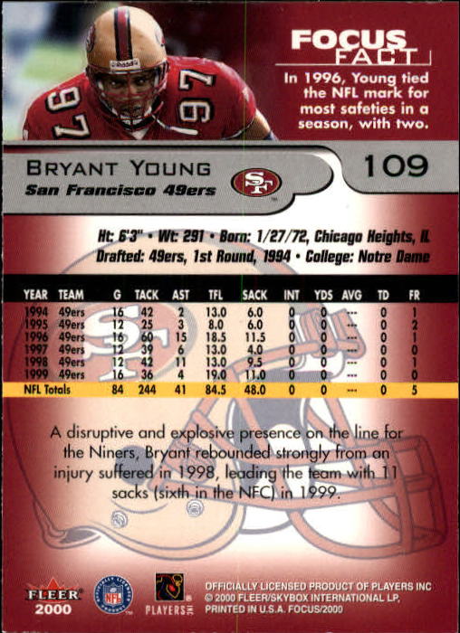 2000 Fleer Focus #109 Bryant Young back image