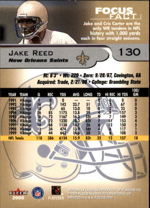 2000 Fleer Focus #130 Jake Reed back image