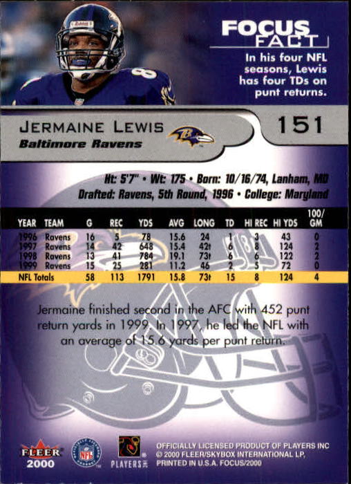 2000 Fleer Focus #151 Jermaine Lewis back image