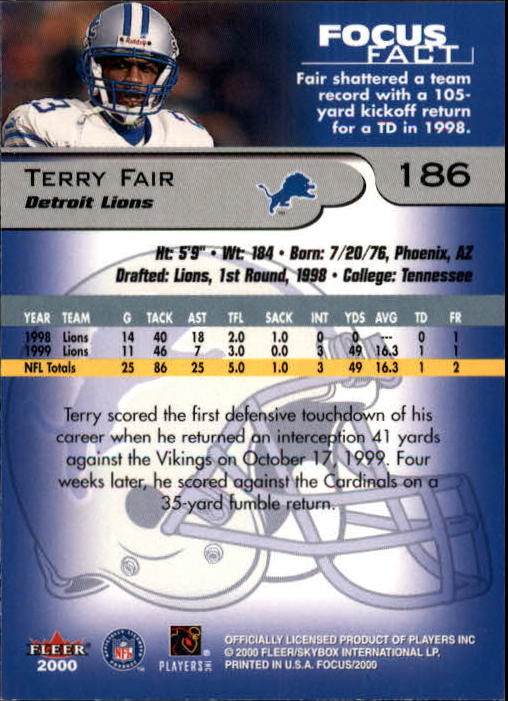 2000 Fleer Focus #186 Terry Fair back image