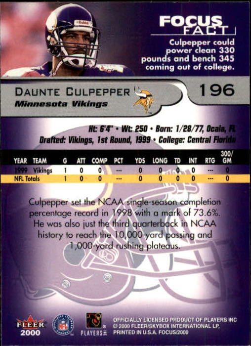 2000 Fleer Focus #196 Daunte Culpepper back image
