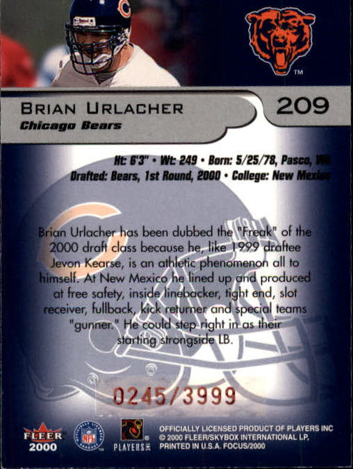 2000 Fleer Focus #209 Brian Urlacher RC back image