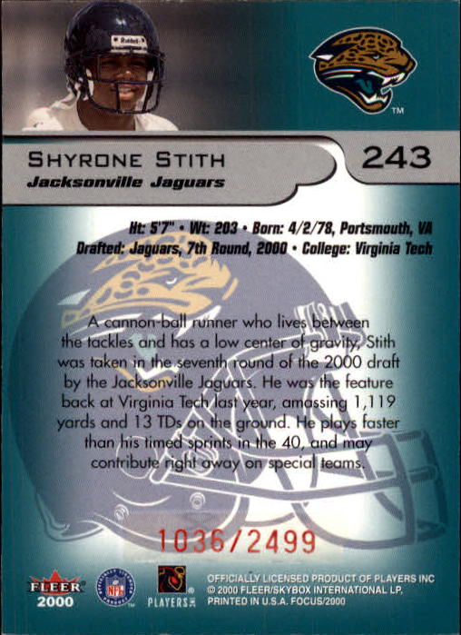 2000 Fleer Focus #243 Shyrone Stith RC back image