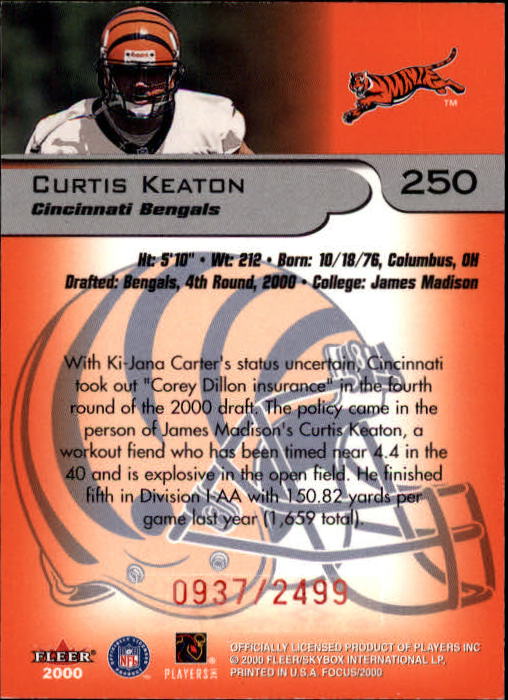 2000 Fleer Focus #250 Curtis Keaton RC back image