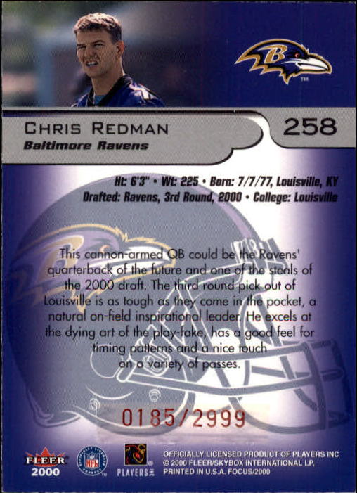 2000 Fleer Focus #258 Chris Redman RC back image