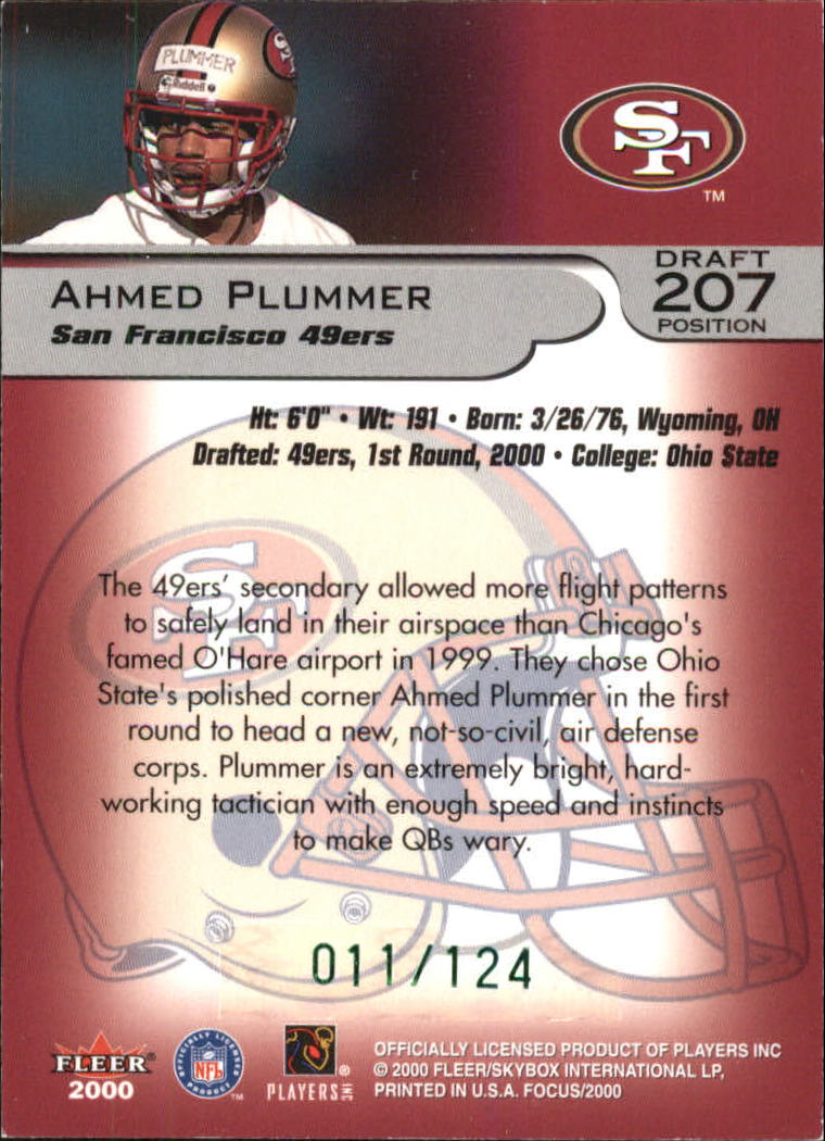 2000 Fleer Focus Draft Position #207 Ahmed Plummer/124 back image