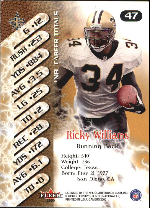 2000 Fleer Gamers #47 Ricky Williams back image
