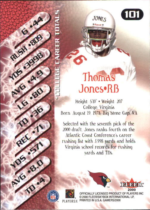 2000 Fleer Gamers #101 Thomas Jones RC back image
