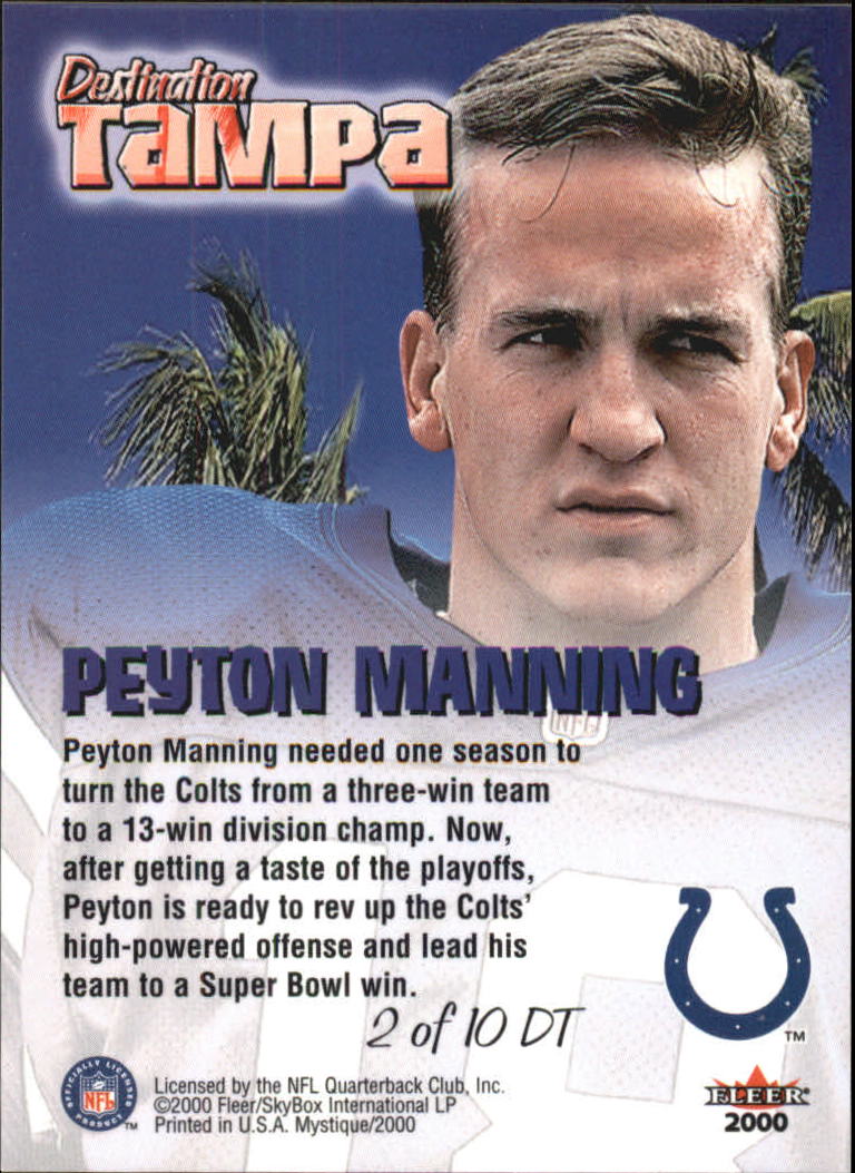 2000 Fleer Mystique Destination Tampa #2 Peyton Manning back image