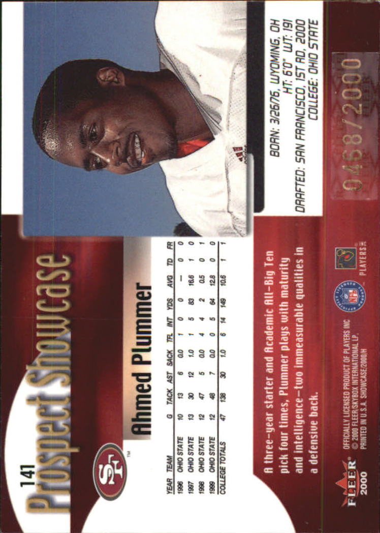 2000 Fleer Showcase #141 Ahmed Plummer RC back image