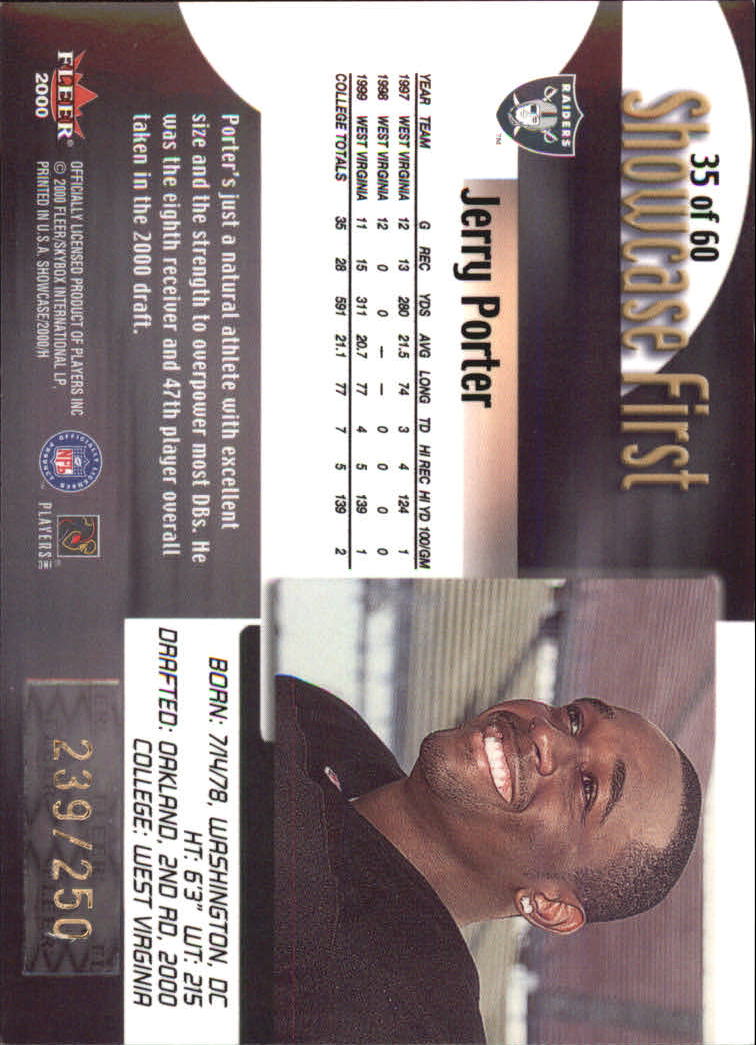 2000 Fleer Showcase Rookie Showcase Firsts #35 Jerry Porter back image