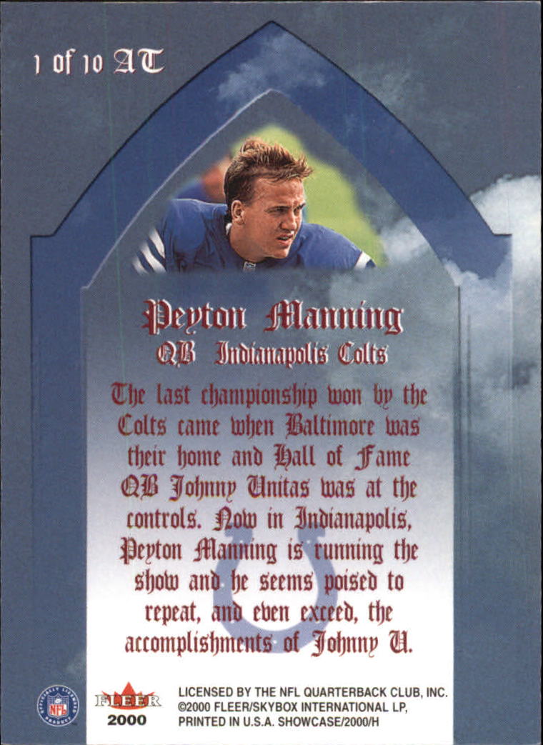 2000 Fleer Showcase Air to the Throne #1 Peyton Manning back image