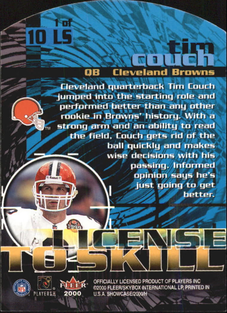2000 Fleer Showcase License to Skill #1 Tim Couch back image