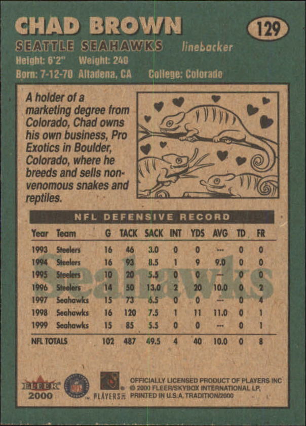 2000 Fleer Tradition #129 Chad Brown back image