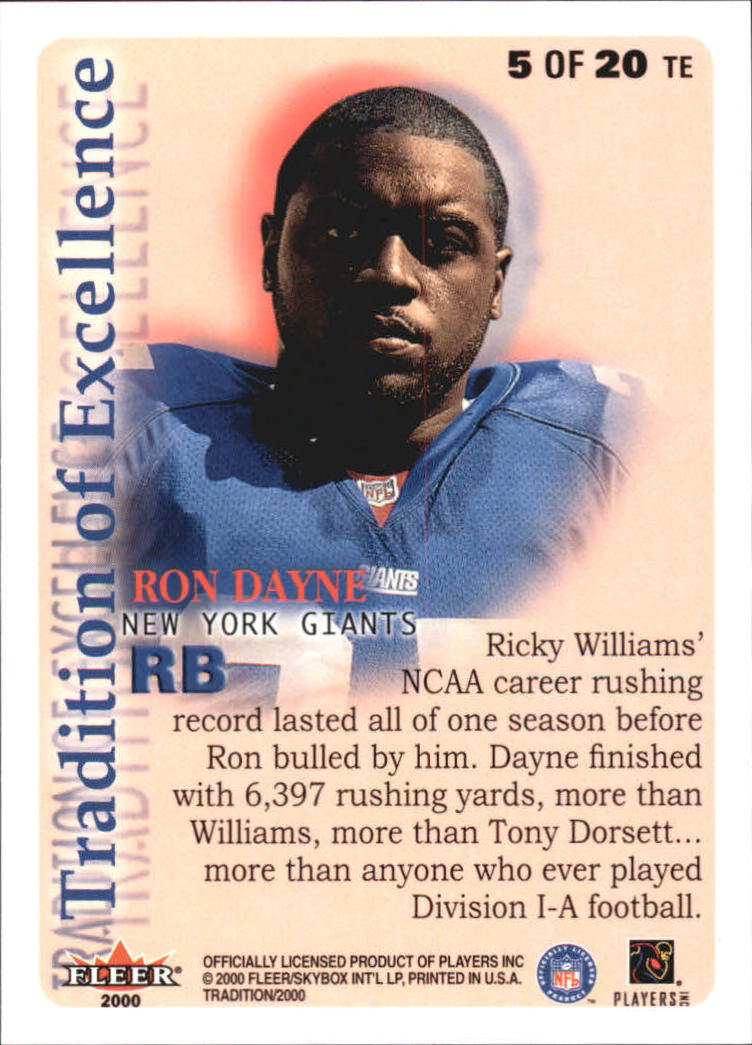 2000 Fleer Tradition Tradition of Excellence #5 Ron Dayne back image