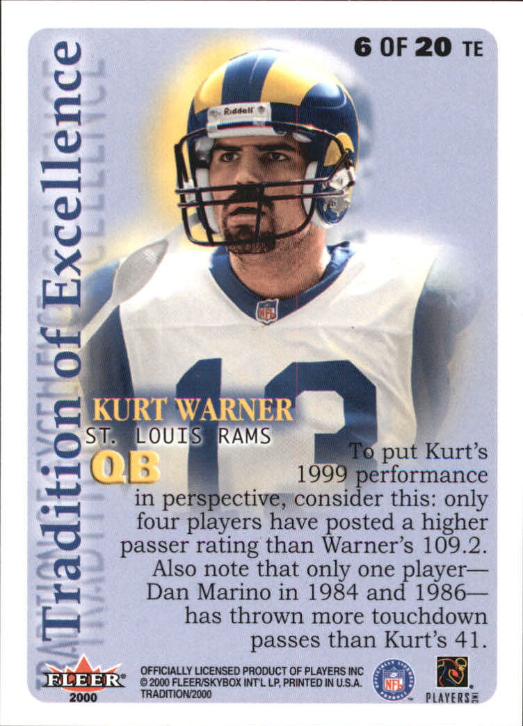 2000 Fleer Tradition Tradition of Excellence #6 Kurt Warner back image
