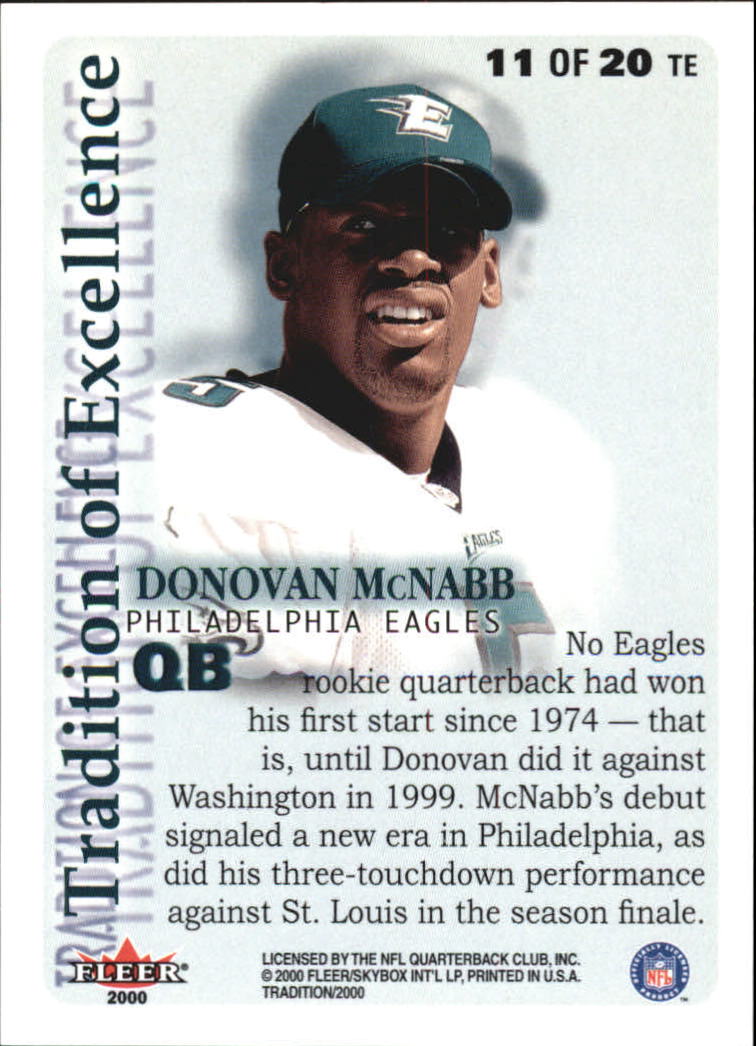 2000 Fleer Tradition Tradition of Excellence #11 Donovan McNabb back image