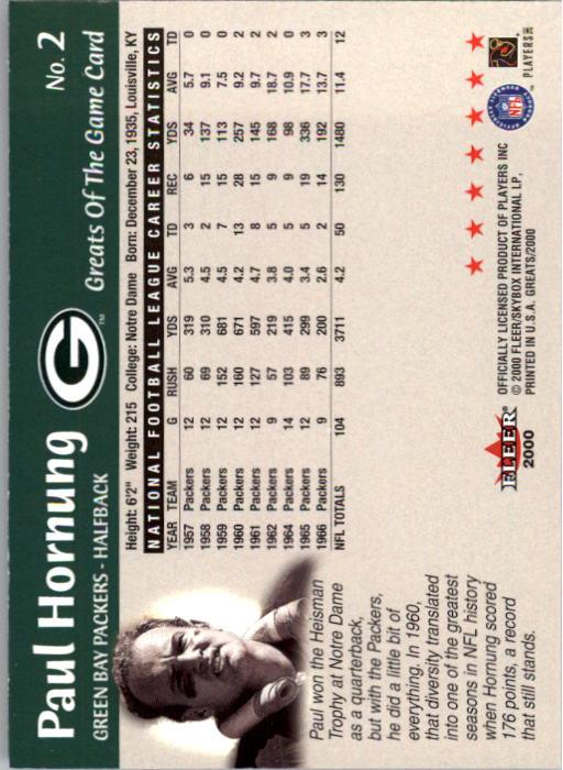 2000 Greats of the Game #2 Paul Hornung back image