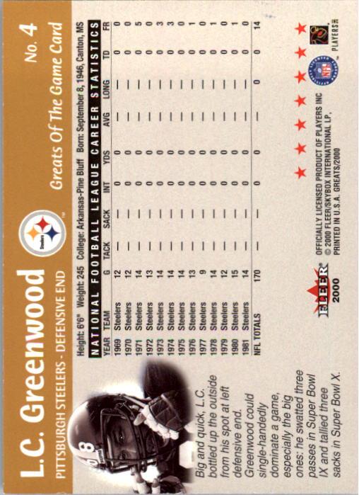 2000 Greats of the Game #4 L.C. Greenwood back image