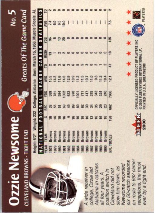 2000 Greats of the Game #5 Ozzie Newsome back image