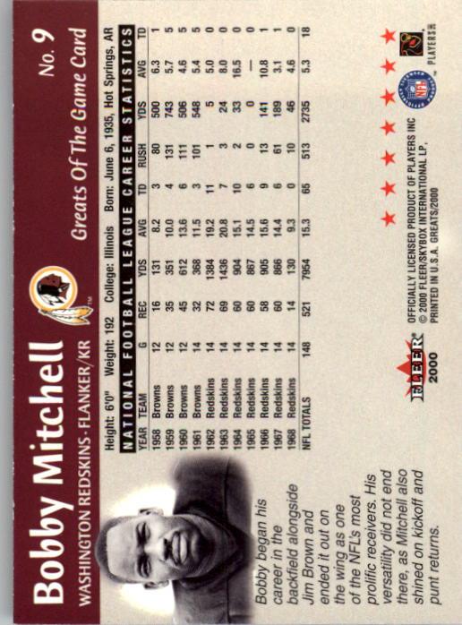 2000 Greats of the Game #9 Bobby Mitchell back image
