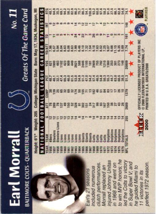 2000 Greats of the Game #11 Earl Morrall back image