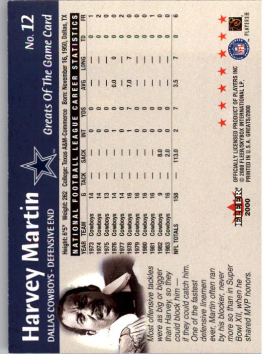 2000 Greats of the Game #12 Harvey Martin back image