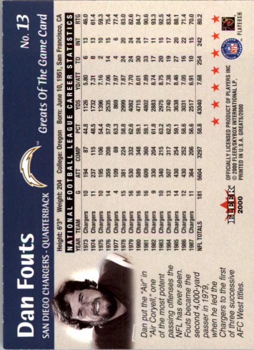 2000 Greats of the Game #13 Dan Fouts back image