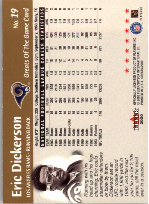 2000 Greats of the Game #19 Eric Dickerson back image