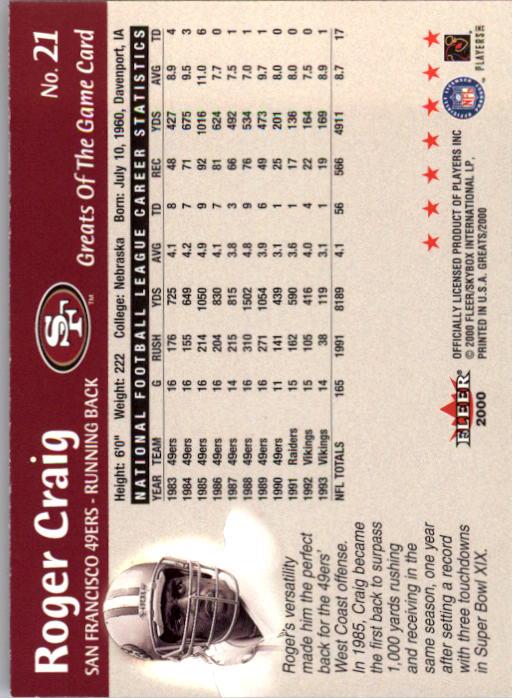 2000 Greats of the Game #21 Roger Craig back image