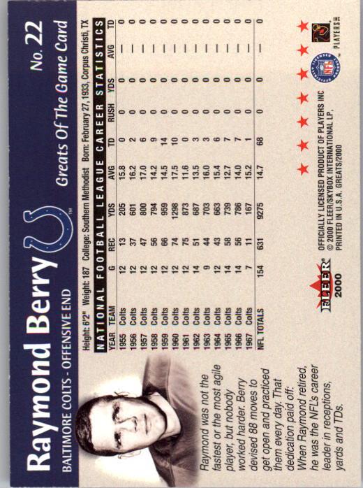 2000 Greats of the Game #22 Raymond Berry back image