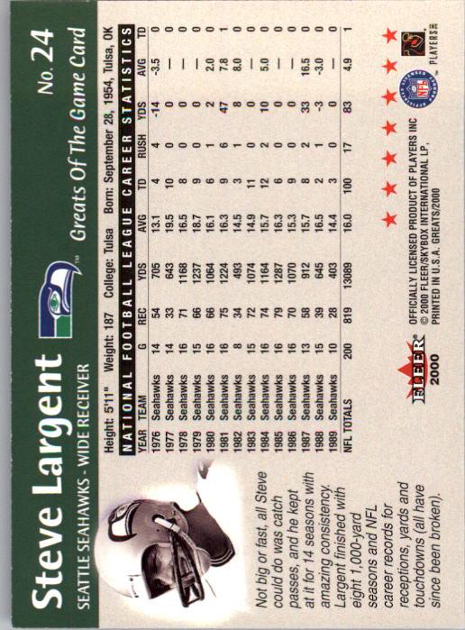 2000 Greats of the Game #24 Steve Largent back image