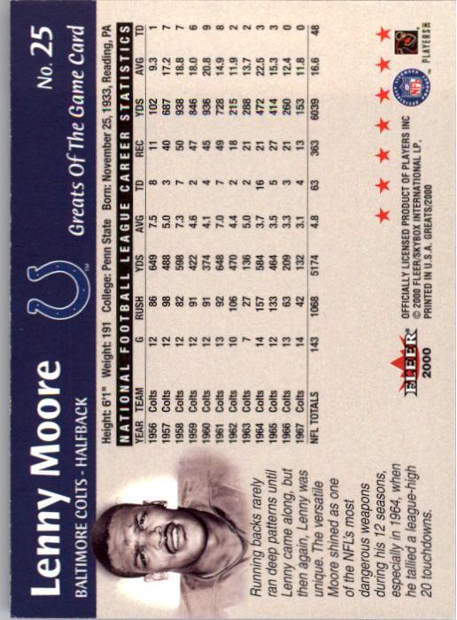 2000 Greats of the Game #25 Lenny Moore back image