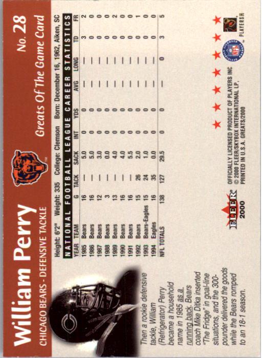 2000 Greats of the Game #28 William Perry back image
