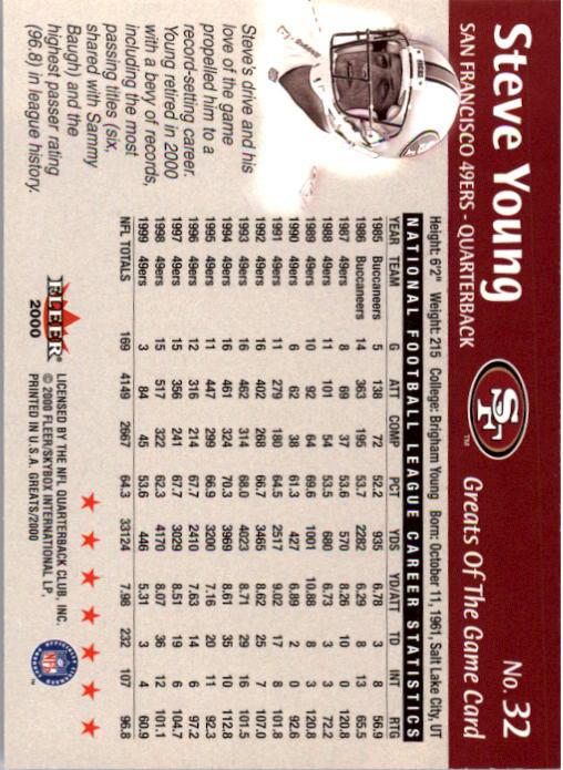 2000 Greats of the Game #32 Steve Young back image
