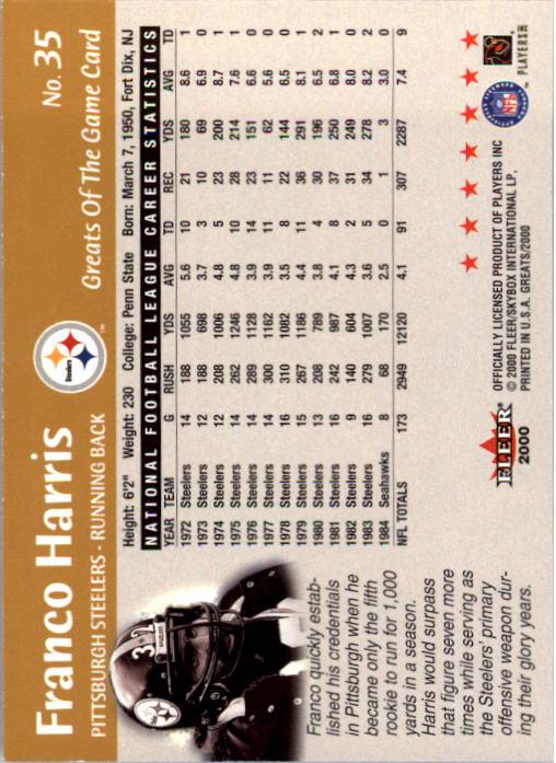 2000 Greats of the Game #35 Franco Harris back image